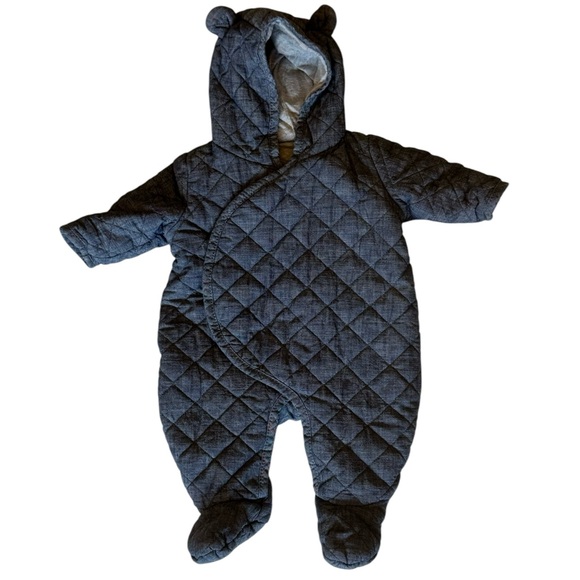 Baby Gap Denim Quilted Bear Snowsuit size 0-3 months - Picture 5 of 9